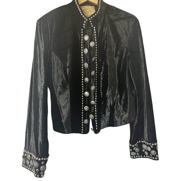 Rare Double D Ranch Silver Studded Black Velvet Jacket M Vintage Western Boho - Picture 8 of 15